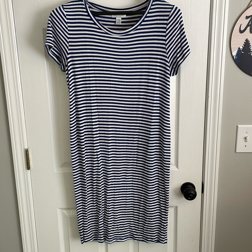 Motherhood Maternity blue & white striped maternity dress